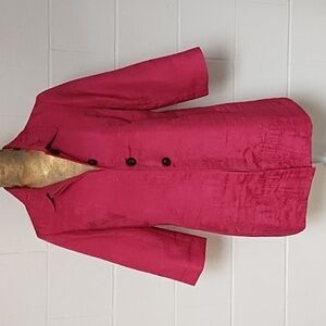 Chico's Fuchsia Pleat Back 3/4 Sleeve Boho Harajuku Textured Jacket